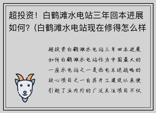 超投资！白鹤滩水电站三年回本进展如何？(白鹤滩水电站现在修得怎么样)
