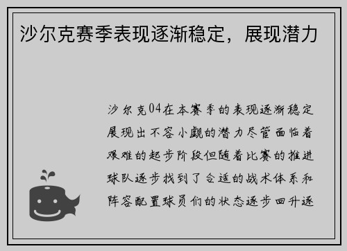 沙尔克赛季表现逐渐稳定,展现潜力