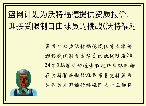 篮网计划为沃特福德提供资质报价，迎接受限制自由球员的挑战(沃特福对狼队)