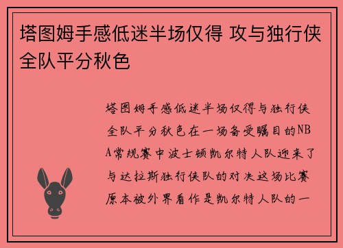 塔图姆手感低迷半场仅得 攻与独行侠全队平分秋色